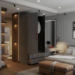 Sliding Wardrobes 4U High Gloss Double Door Hinged Wardrobe with Mirror & Drawers 80cm in Grey - thumbnail 2