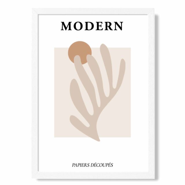 ARTZE Matisse Floral Cutout Beige & Orange Mid Century Framed Print SIZE: A4 with White Frame - image 1