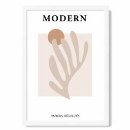 ARTZE Matisse Floral Cutout Beige & Orange Mid Century Framed Print SIZE: A4 with White Frame - thumbnail 1