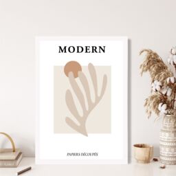 ARTZE Matisse Floral Cutout Beige & Orange Mid Century Framed Print SIZE: A4 with White Frame - thumbnail 2