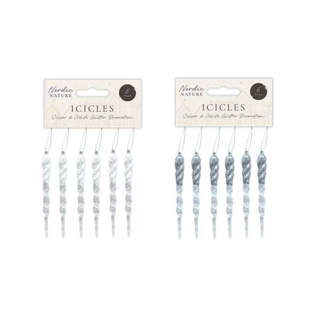 Garden Greatness Set Of 12 Icicle Glitter Hanging Decoration in White - Size: 1 Pack - image 1