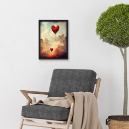 Artery8 Modern Abstract Floating Red Love Heart Balloons Artwork Framed Wall Art Print A4 in Black - thumbnail 2