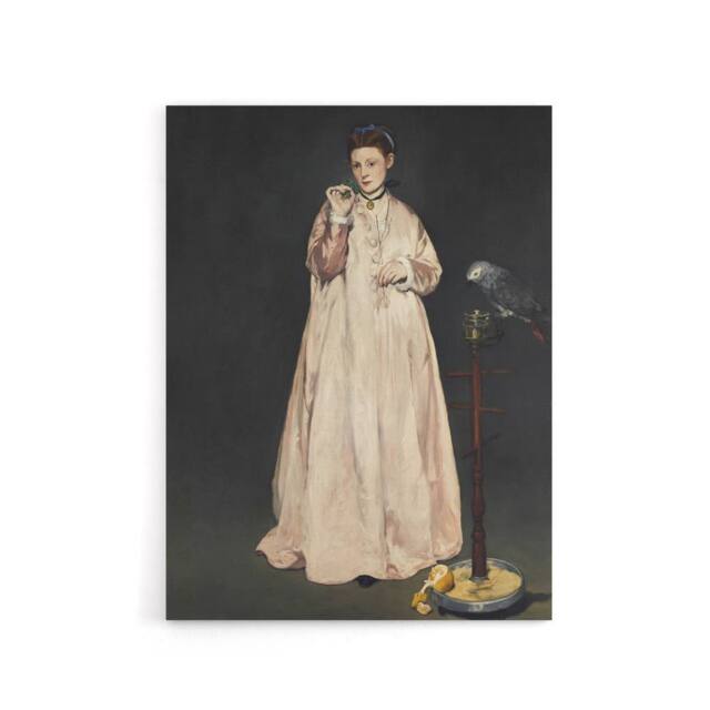 "Artery8 Young Lady With a Parrot Portrait Manet Vintage Canvas Wall Art in Grey - Size: W18"" x H24""" - image 1