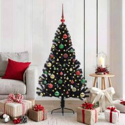 Berkfield Home Beautiful Artificial Pre-lit Christmas Tree Black 150 cm PVC - thumbnail 2