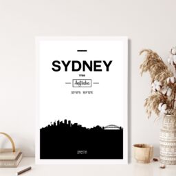 ARTZE Sydney Black & White City Skyline Framed Print SIZE: A3 with White Frame - Size: A4 - thumbnail 2