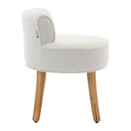 Living and Home Teddy Fleece Dressing Table Stool with Solid Wood Legs in White - thumbnail 8
