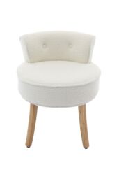 Living and Home Teddy Fleece Dressing Table Stool with Solid Wood Legs in White - thumbnail 3