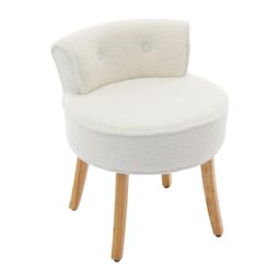 Living and Home Teddy Fleece Dressing Table Stool with Solid Wood Legs in White - thumbnail 7