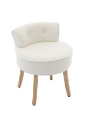 Living and Home Teddy Fleece Dressing Table Stool with Solid Wood Legs in White - thumbnail 4