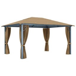 Berkfield Home Gazebo with Curtain 400x300 cm Taupe Aluminium in Beige - thumbnail 5