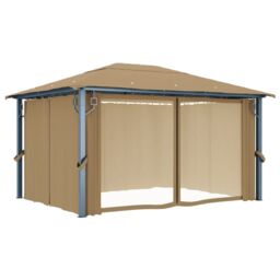 Berkfield Home Gazebo with Curtain 400x300 cm Taupe Aluminium in Beige - thumbnail 3