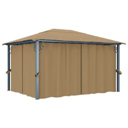 Berkfield Home Gazebo with Curtain 400x300 cm Taupe Aluminium in Beige - thumbnail 1