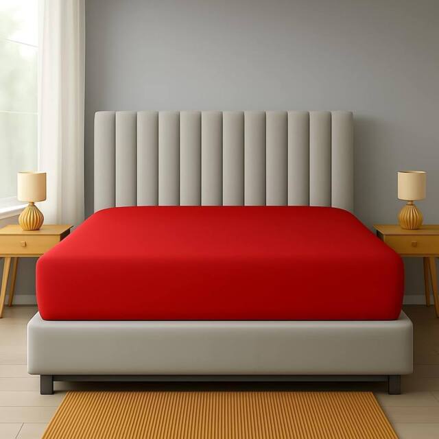 "Homes-Linen Extra Deep 16""/40cm Polycotton Easy Care Fitted Sheet in Red - Size: Double" - image 1
