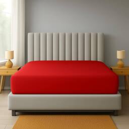 "Homes-Linen Extra Deep 16""/40cm Polycotton Easy Care Fitted Sheet in Red - Size: Double" - thumbnail 1