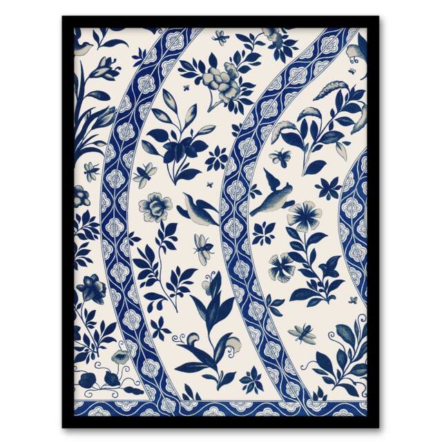 Artery8 Owen Jones Elegant Blue Flower Bird China Pattern Framed Art Print - Size: A4 - image 1