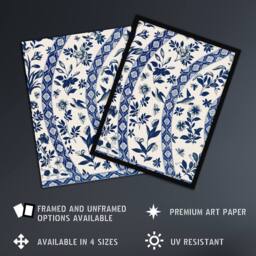 Artery8 Owen Jones Elegant Blue Flower Bird China Pattern Framed Art Print - Size: A4 - thumbnail 2