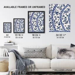Artery8 Owen Jones Elegant Blue Flower Bird China Pattern Framed Art Print - Size: A4 - thumbnail 3