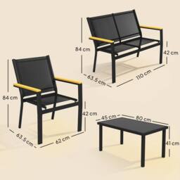 OUTSUNNY Outdoor Sofa with Tempered Glass Top 4 Seater Black - thumbnail 3
