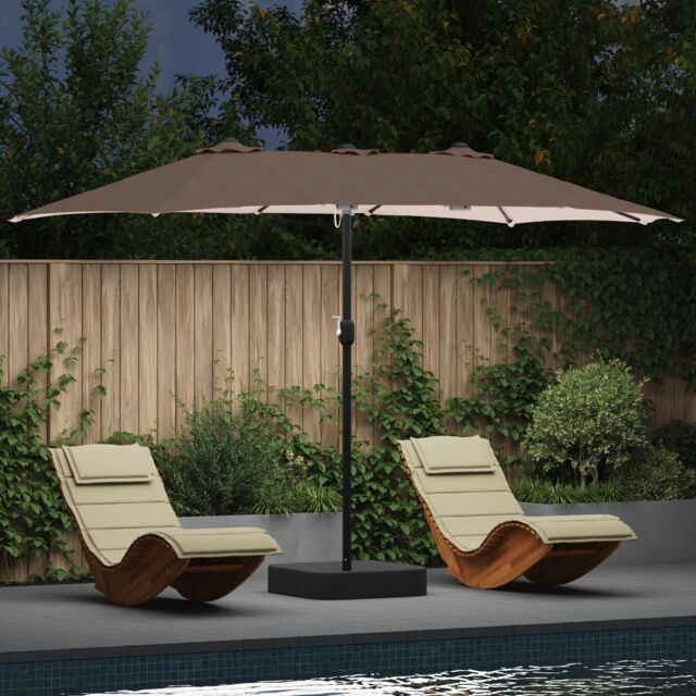 Berkfield Home Garden Parasol Folding Taupe 385 x 209 x 244 cm Fabric - image 1