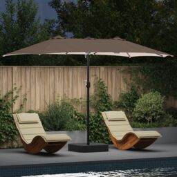 Berkfield Home Garden Parasol Folding Taupe 385 x 209 x 244 cm Fabric - thumbnail 1