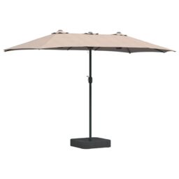 Berkfield Home Garden Parasol Folding Taupe 385 x 209 x 244 cm Fabric - thumbnail 2
