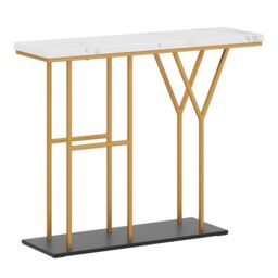 Costway 100 CM Console Table 2-Tier Faux Marble Entryway Table in White - thumbnail 2