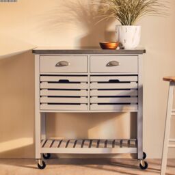 Orsina Compact Grey Kitchen Trolley, Sturdy Kitchen Trolley For Entertaining Guests, Versatile Kitchen Trolley in White - thumbnail 1