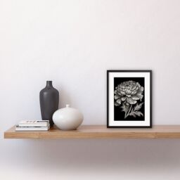 "Artery8 Wall Art Print A Single Marigold Flower Black & White Linocut Artwork Framed 9X7 Inch - Size: W7"" x H9""" - thumbnail 2