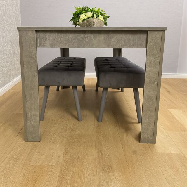 KOSY KOALA Dining Table Set Of Modern Grey Table & 2 Grey Velvet Benches Dining Room Furniture in Brown - image 1