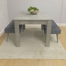 KOSY KOALA Dining Table Set Of Modern Grey Table & 2 Grey Velvet Benches Dining Room Furniture in Brown - thumbnail 2