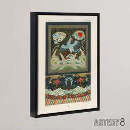 "Artery8 Chinese Patterns with Birds Racinet Black Framed Canvas Wall Art - Size: W24"" x H32""" - thumbnail 2