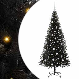 Berkfield Home Christmas Tree with 300 LEDs with Stand Black 180 cm PVC - thumbnail 2