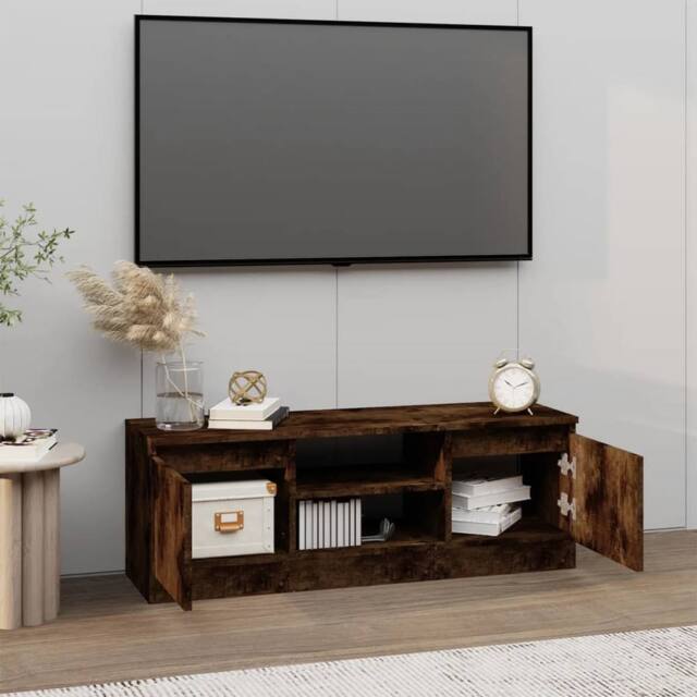 Berkfield Home TV Cabinet with Door Smoked Oak 102x30x36 cm in Brown - Size: 102 x 30 x 36 cm - image 1