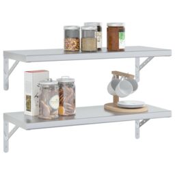 Berkfield Home Wall Shelves 2 pcs 75x30x3 cm Silver Stainless Steel - Size: 75 x 30 x 3 cm - thumbnail 4