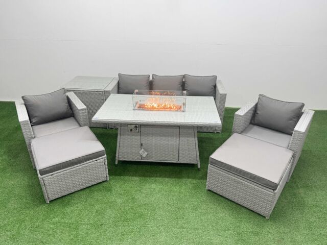 Fimous 7 Seat PE Wicker Rattan Lounge Sofa Sets Outdoor Garden Furniture Set in Light Grey - image 1