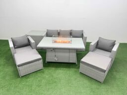 Fimous 7 Seat PE Wicker Rattan Lounge Sofa Sets Outdoor Garden Furniture Set in Light Grey - thumbnail 2