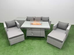 Fimous 7 Seat PE Wicker Rattan Lounge Sofa Sets Outdoor Garden Furniture Set in Light Grey - thumbnail 1