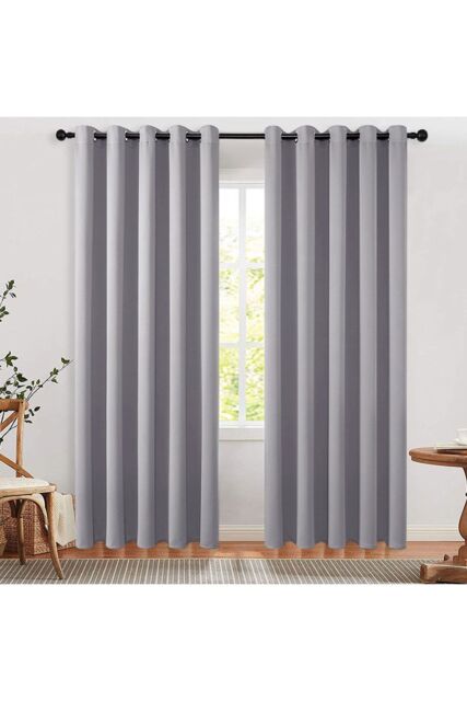 Living and Home 2 Panels Grey Blackout Curtains Polyester Drop Eyelet Curtains for Bedroom and Living Room, 168cm W x 229 cm H in Light Grey - image 1