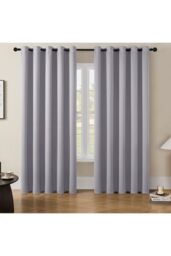 Living and Home 2 Panels Grey Blackout Curtains Polyester Drop Eyelet Curtains for Bedroom and Living Room, 168cm W x 229 cm H in Light Grey - thumbnail 2
