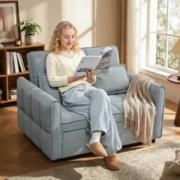 HOMCOM 2 Seater Sofa Bed, 3-in-1 Sleeper Sofa with Adjustable Backrest in Grey - thumbnail 1