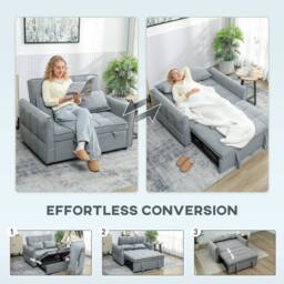 HOMCOM 2 Seater Sofa Bed, 3-in-1 Sleeper Sofa with Adjustable Backrest in Grey - thumbnail 4