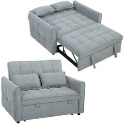 HOMCOM 2 Seater Sofa Bed, 3-in-1 Sleeper Sofa with Adjustable Backrest in Grey - thumbnail 2