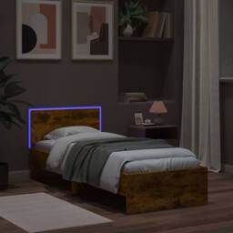 Berkfield Home Bed Frame without Mattress with LED Lights Smoked Oak 90x190 cm Single in Brown - thumbnail 5