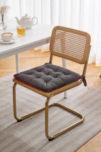Quilted Pom Pom Edge Decor Home Chair Cushion in Grey - image 1