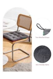 Quilted Pom Pom Edge Decor Home Chair Cushion in Grey - thumbnail 2