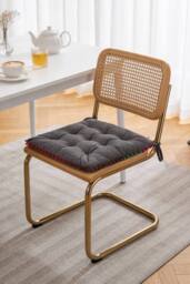 Quilted Pom Pom Edge Decor Home Chair Cushion in Grey - thumbnail 1