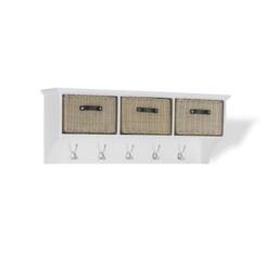 Statement Furniture Tetbury Large Coat Rack Hanging Shelf with 3 Brown Storage Baskets in White - thumbnail 3