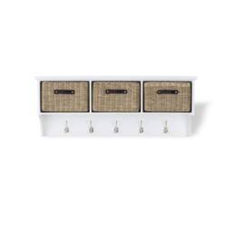 Statement Furniture Tetbury Large Coat Rack Hanging Shelf with 3 Brown Storage Baskets in White - thumbnail 2
