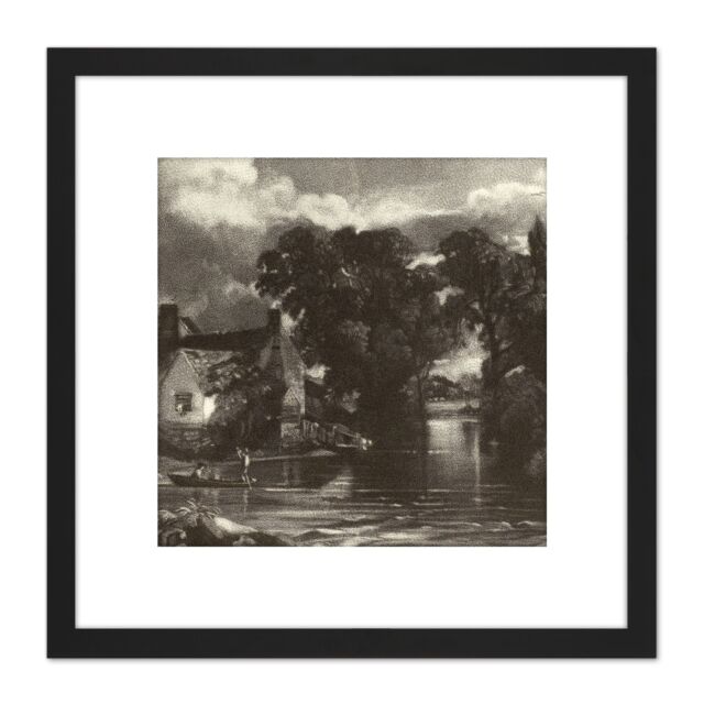 Artery8 David Lucas Mill Stream 1831 Painting 8X8 Inch Square Wooden Framed Wall Art Print Picture with Mount in Black - image 1