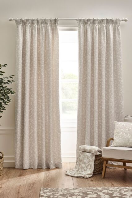 Catherine Lansfield 'Brooke Floral' Lined Pencil Pleat Curtains in Natural - Size: 229 cm width x 229 cm drop - image 1